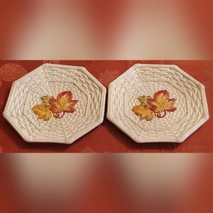 Vintage Bella Casa by Ganz Basket Weave Autumn Leaves Set Of 2 Plates
